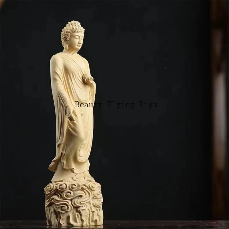 Solid Wood Carving Amitabha Buddha Figurine Room Decor Statue Sculpture Art Crafts Ornament Buddhist Supply Home Decoration - Image 6