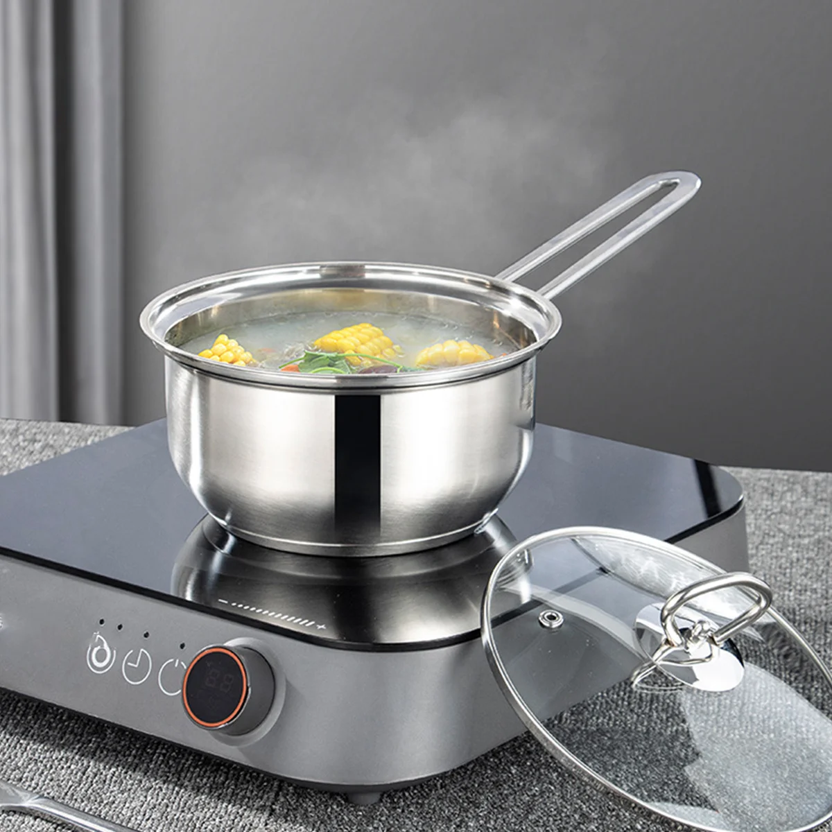 Thickened Milk Pot Stainless Steel Glass Lid Heat-Resistant Porridge Pan For Baby Food Soup Cooking Lidded Household