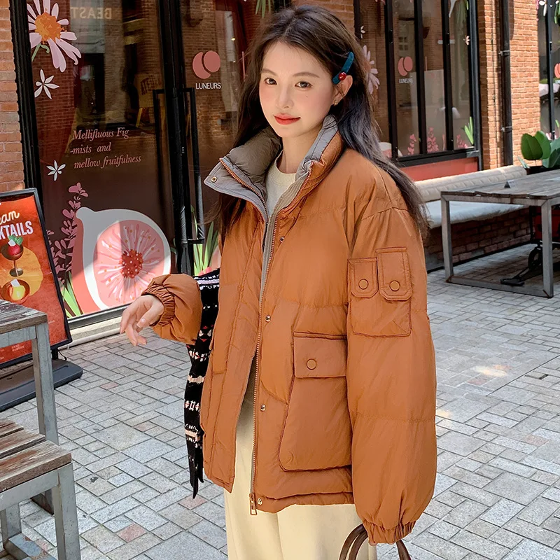 ショートダウンジャケット 新入荷 プラスサイズ オーバーサイズ カラーブロック ショートスタンドカラー 通勤ファッション 多用途アウター トレンド