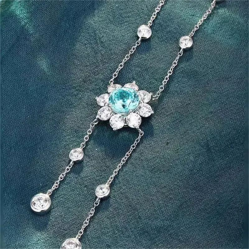 Pirmiana Fashion 4.962ct Lab Grown Paraiba Sapphire Pendant Necklace S925 Silver Jewelry Engagement Gift Women