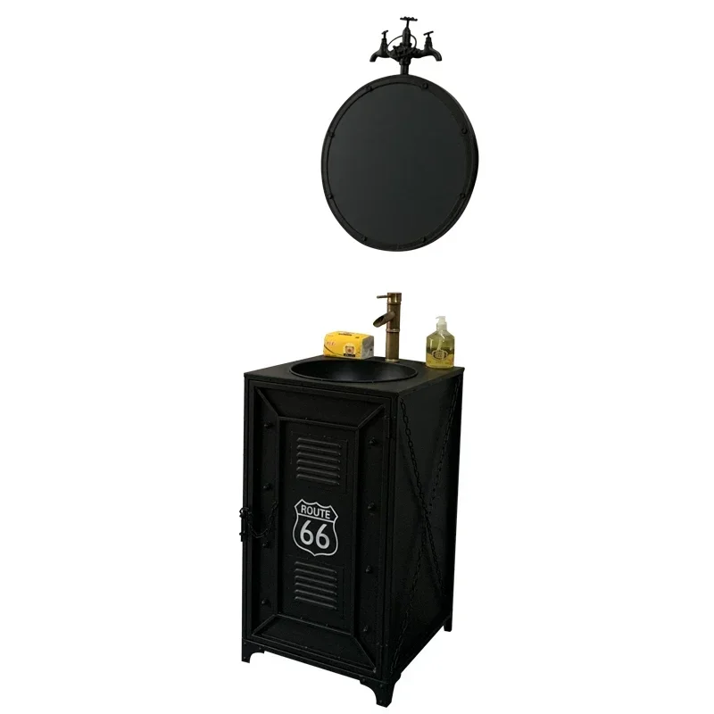 Vintage industrial style washbasin, vintage bar integrated floor standing storage cabinet