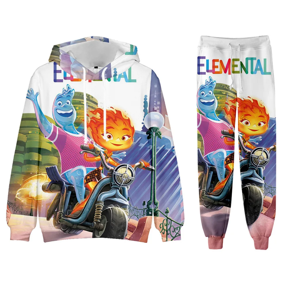 

2PC MINISO Disney Elemental Peripheral Animation Digital Printing Hooded Sweatshirt Leggings and Pants Best Gift for Children