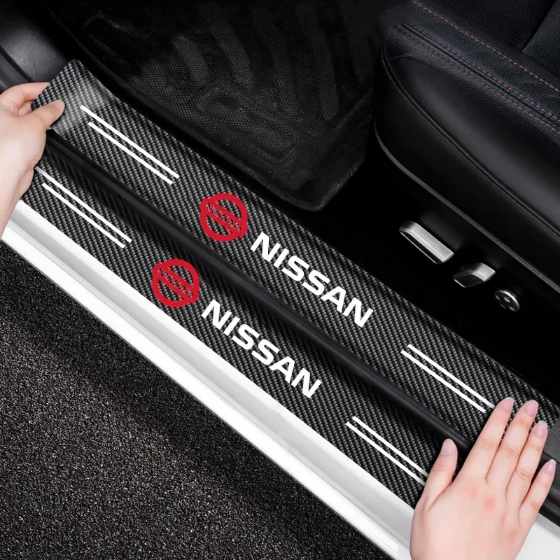 4Pcs/set Carbon Fiber Car Door Sill Threshold Protector Logo Stickers For Nissan X-trail Qashqai Note Juke Sentra Patrol Navara