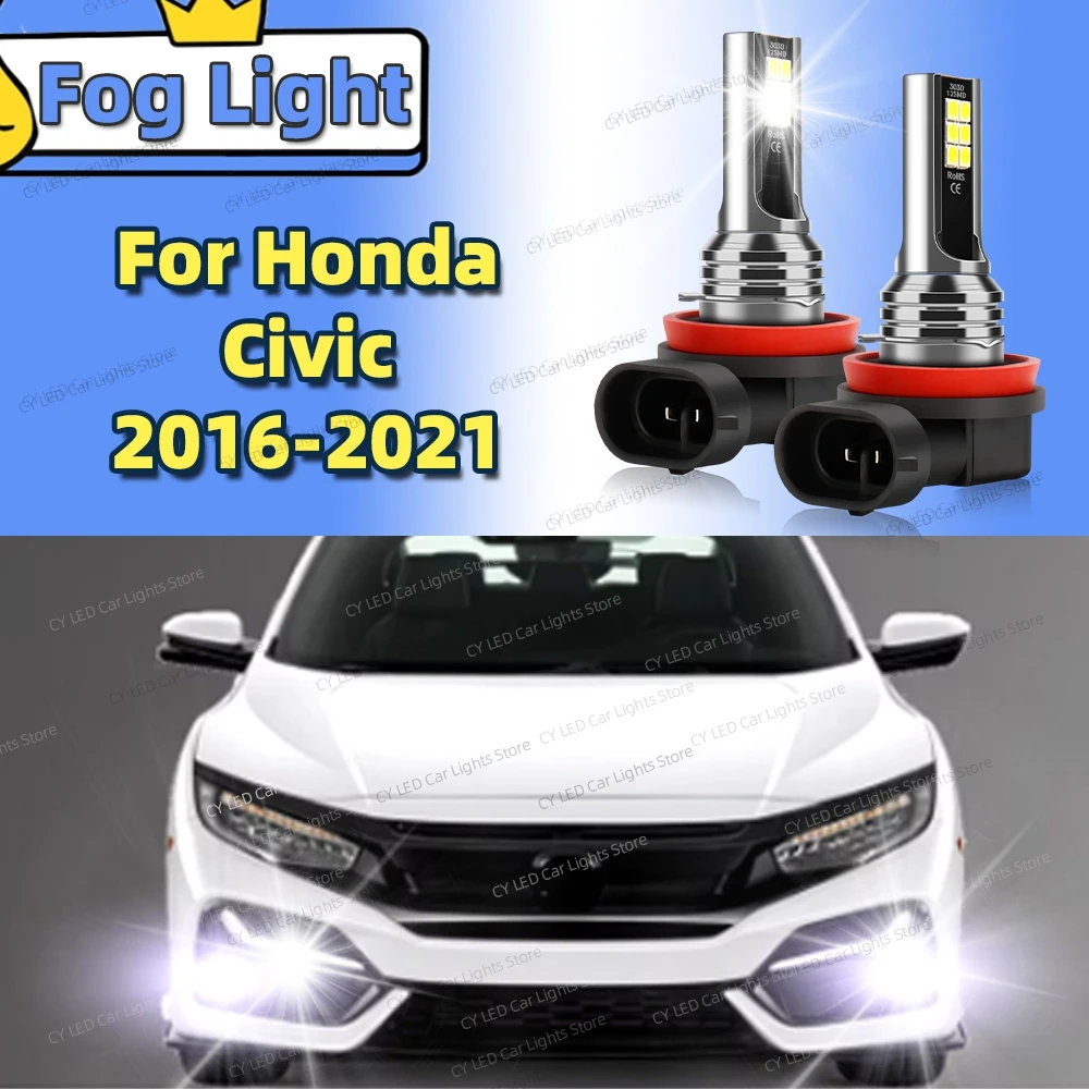 

2pcs LED Front Fog Lamp Canbus Car Light Blub For Honda Civic 2016 2017 2018 2019 2020 2021 Auto Accessories Plug and Play