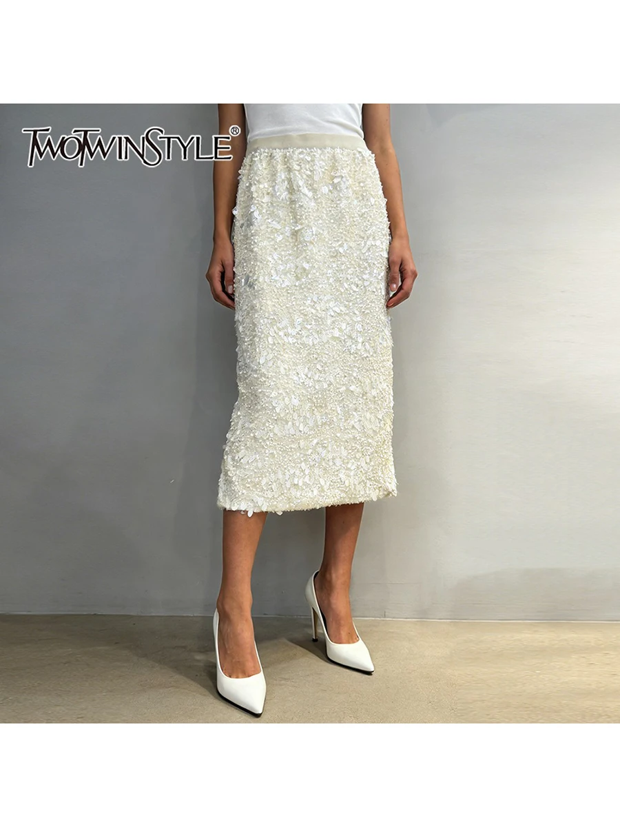 

TWOTWINSTYLE элегантные свободные модные юбки с блестками для женщин, длинная юбка с высокой талией, женская осенняя одежда, новинка