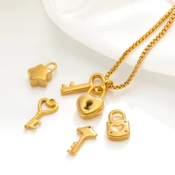 5pcs Stainless Steel Gold Color Key Lock Charms Couple Pendants for DIY Jewelry Lovers Necklaces Hiphop Bracelets Making Crafts