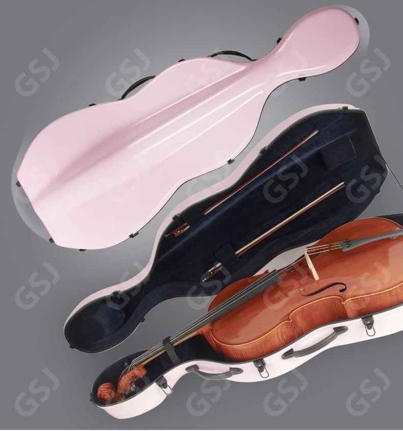 Most popular carbon fiber cello case 4/4 3/4 1/2 1/4 1/8 Full Size cello case FRP carbon fiber cello hard case 5.4kg colourful