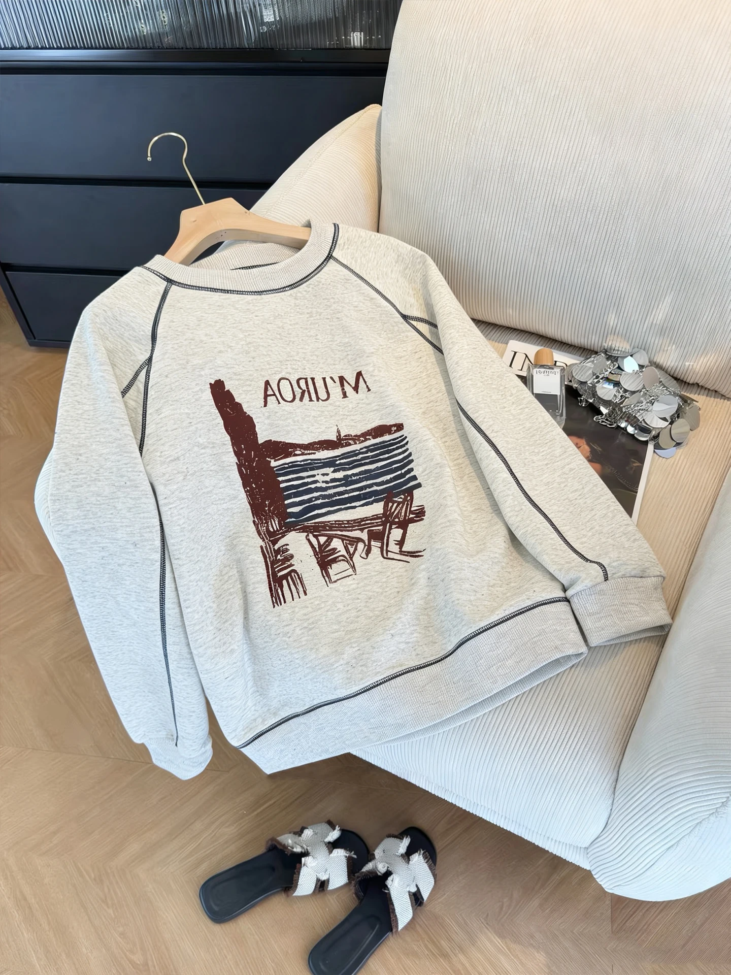 

Korean Sle Creative Print Stitched round Ne Long Sve Sweatirt Women's Spring Autumn Design Slimming Versatile Youthf...