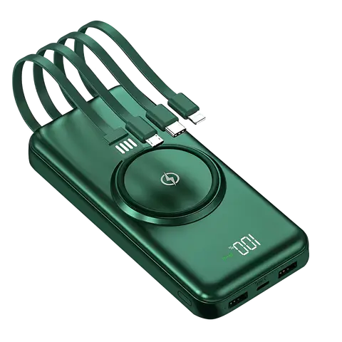 20000mAh Wireless Power Bank Fast Charging Built-in Quad Power Cable Mobile Phone Charger For Iphone 13 14 15 Xiaomi Samsung