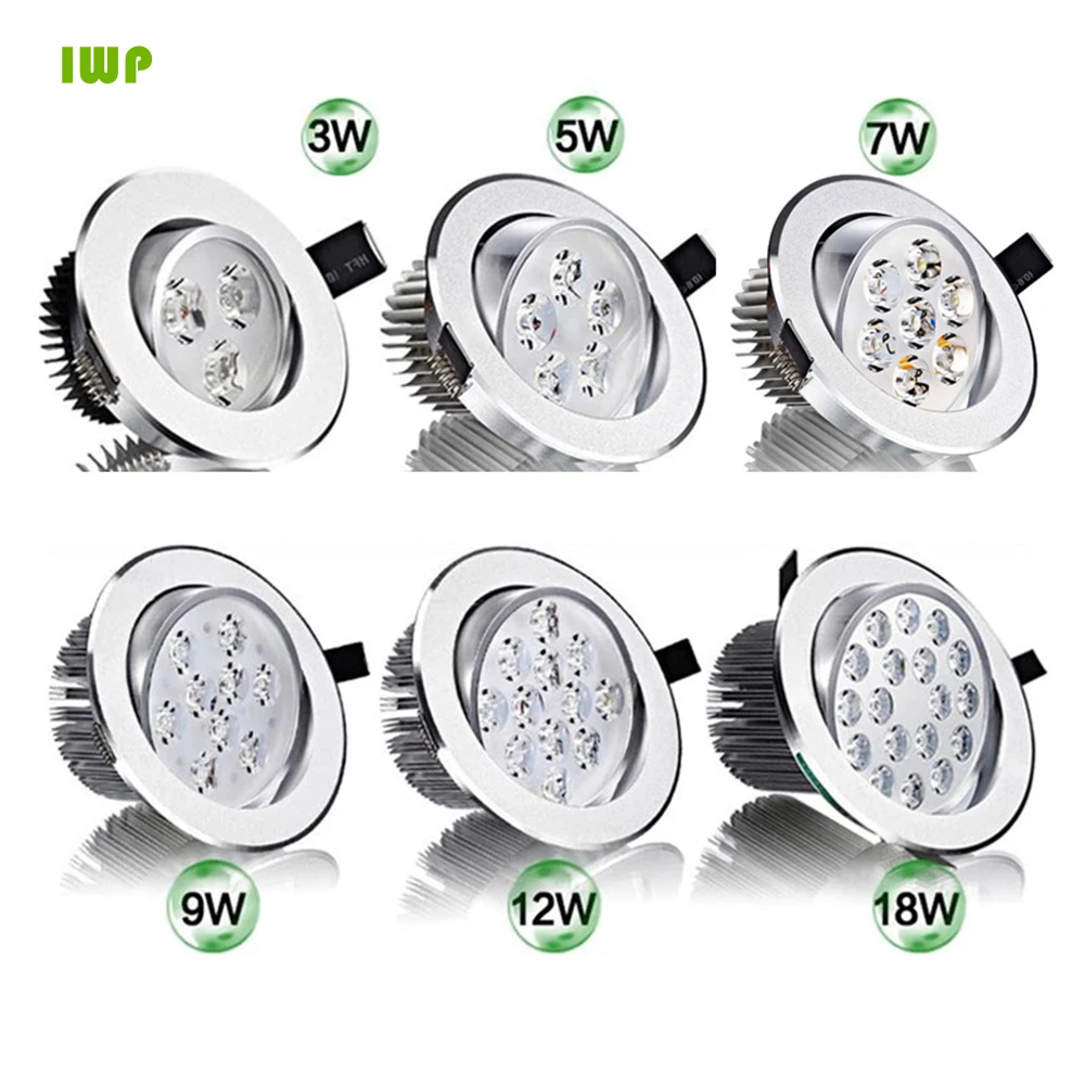 Rundes dimm bares Down light 3w/4w/5w/7w/9w/12w/18w LED-Deckens trahler eingebetteter Hochleistungs-Deckens trahler ac85-265V