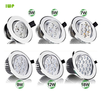 Round dimmable downlight 3W/4W/5W/7W/9W/12W/18W LED ceiling spotlight embedded high-power ceiling spotlight ac85-265V