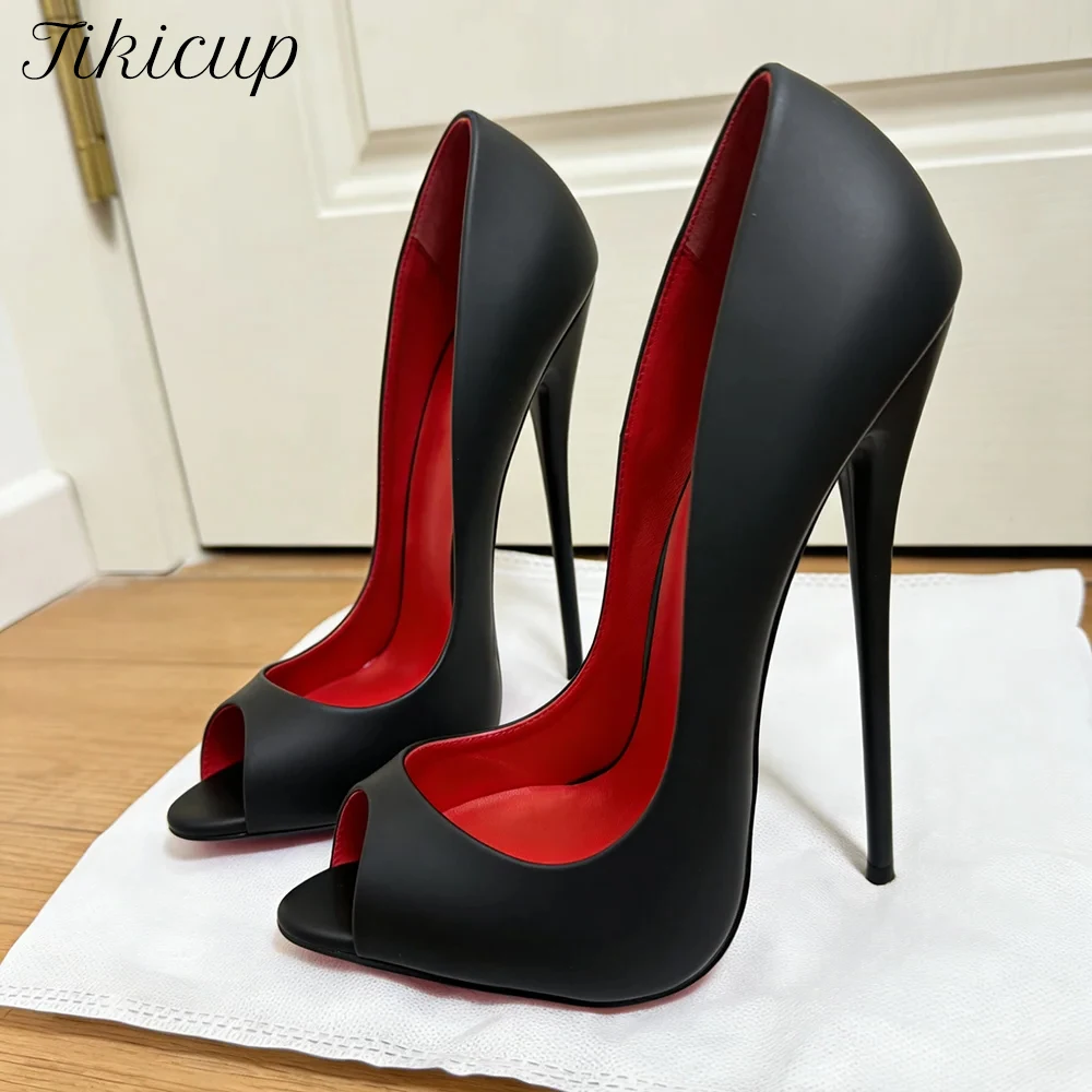 

2026 NEW 14cm 16cm High Heels Peep Toe Black Stiletto Pumps Sexy Man Catwalk Model Photography Unisex Fashion Party Dress Shoes