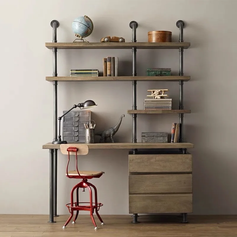 Computer desk bookshelf creative wall storage desk integrated simple wall solid wood bookshelf