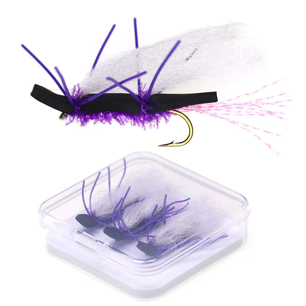 3pcs/Box Foam Body Grasshopper Fly Floating Dry Fly Top Water Fly for Trout Bass Bluegill Fishing Lures Baits