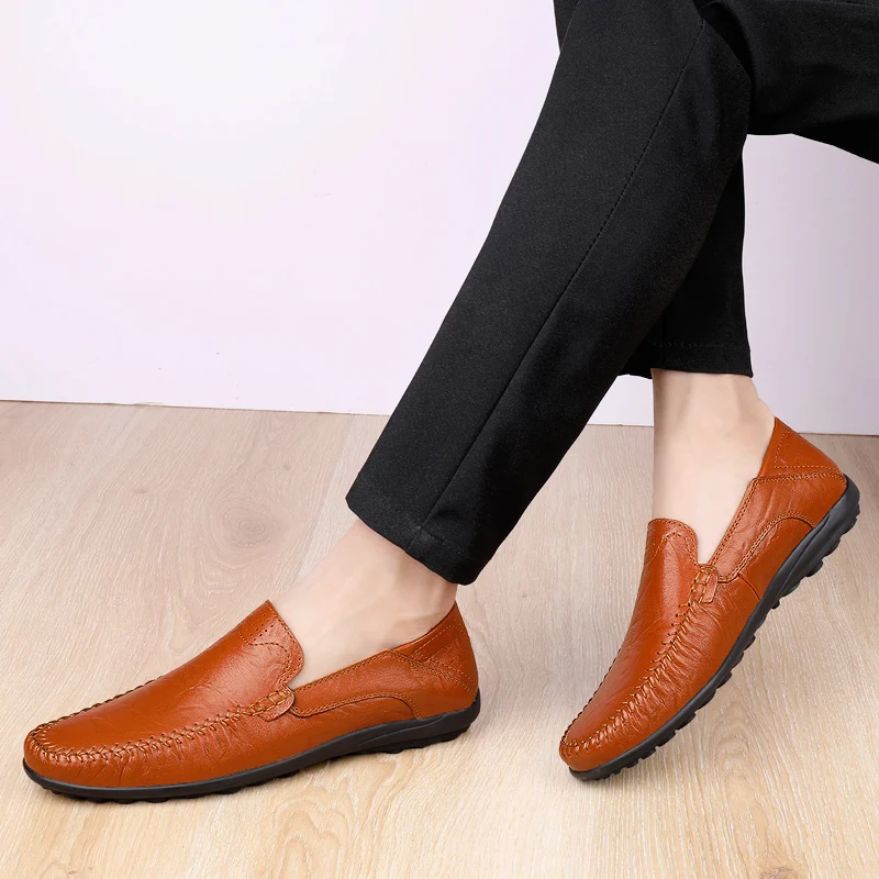 CLOHOO Men's Business Casual Shoes Leather Stitching Comfortable Breathable Rubber Bottom Second Layer Cowhide