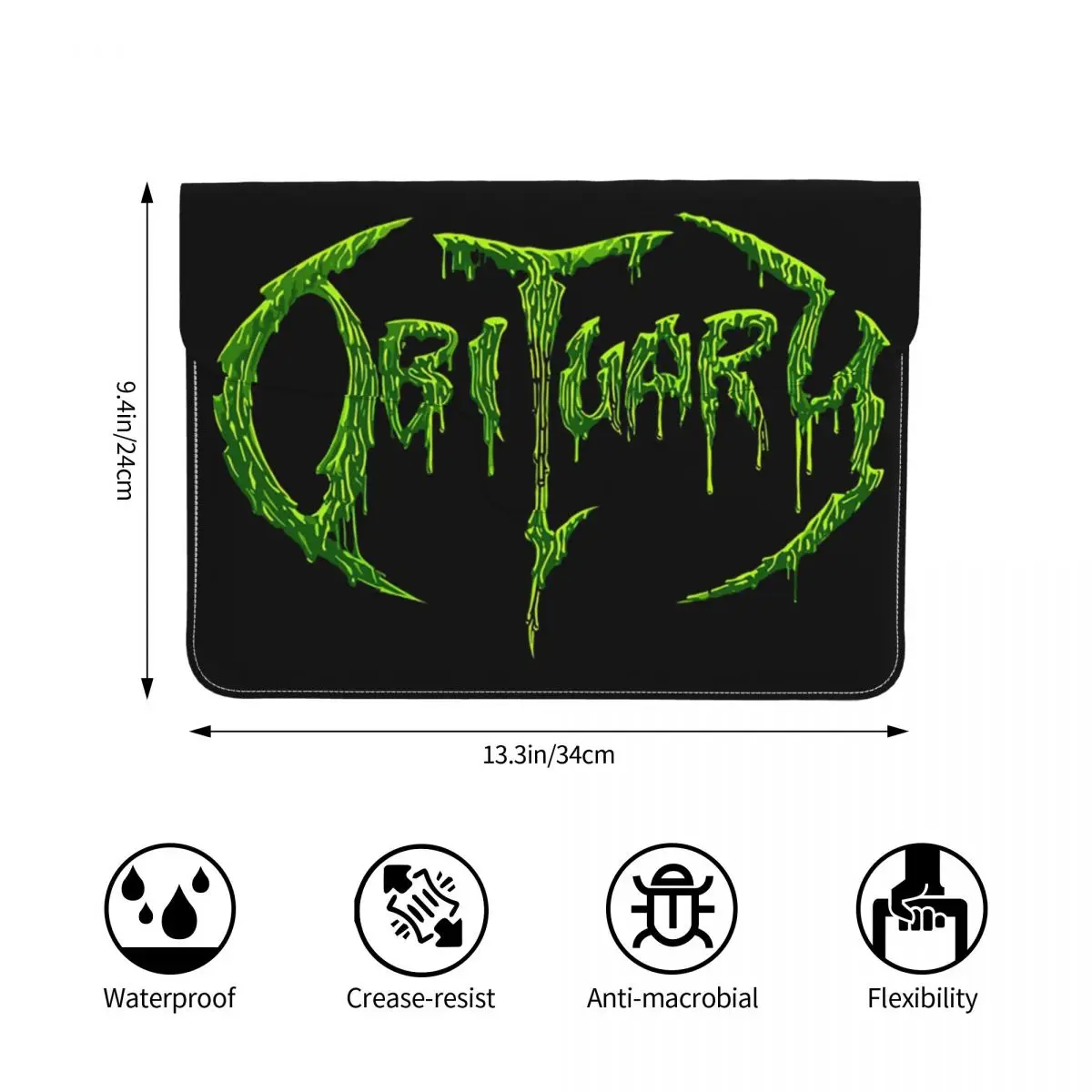 Obituary Death Metal Rock Band Music PU Leather Horizontal Laptop Sleeve Shockproof Soft Lining Notebook Case 13 Inch