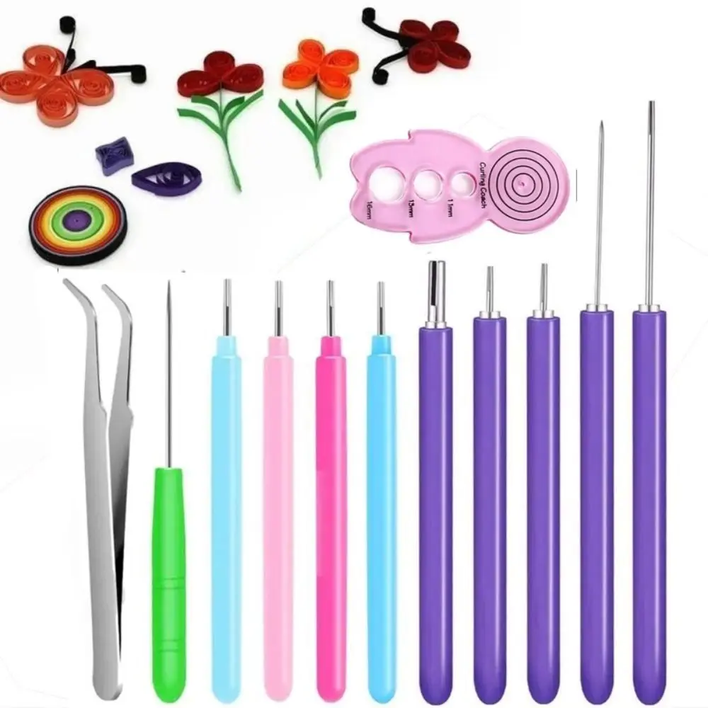 Kit de herramientas ranuradas de papel de 12 piezas, pluma de aguja de rizado enrollable hecha a mano para manualidades artísticas, proyecto de fabricación de tarjetas DIY