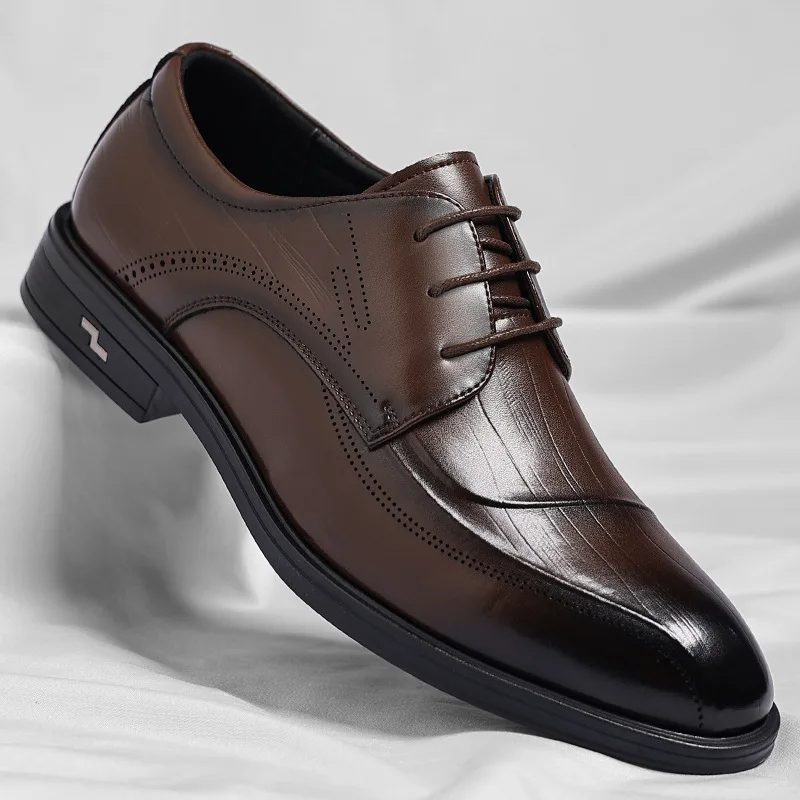 

Men's Leather Shoes Dress Business Casual Leather Shoes Soft-soled Fashion Derby Shoes for Men's British Designer Wedding Shoe