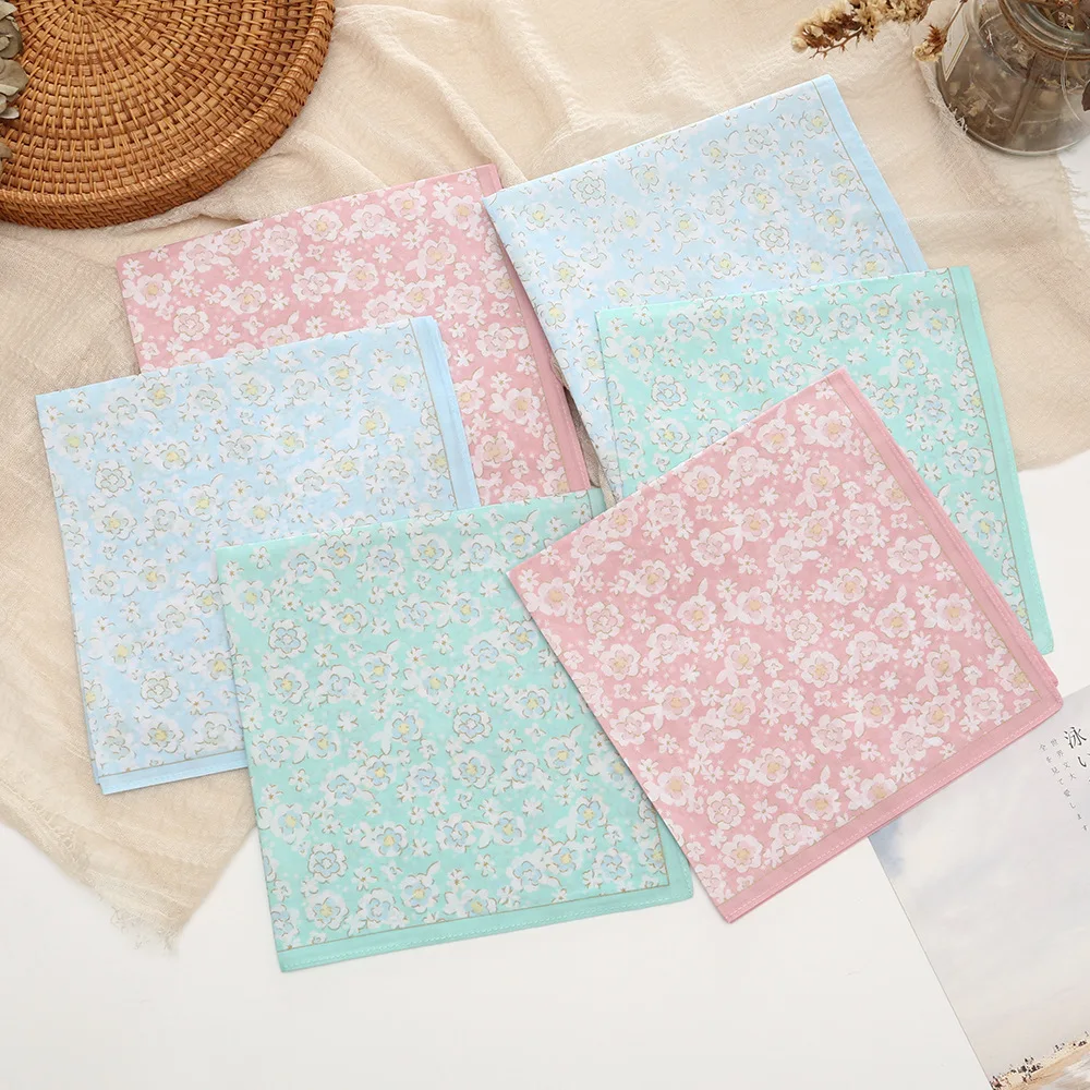43cm Vintage Printed Cotton Handkerchief Thin Soft Absorbent Hanky for Women Wedding & Daily Sweat Wiping Use