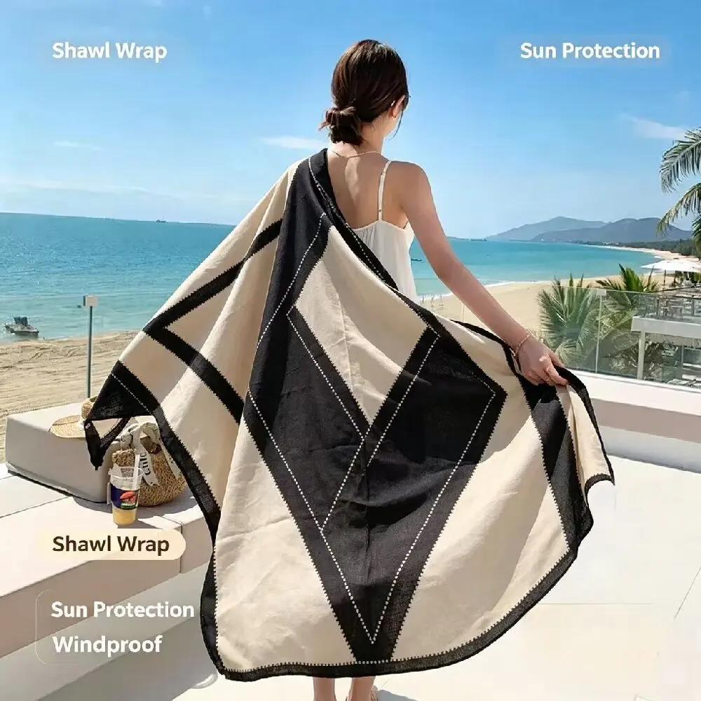 180×75 Large Geometric Print Scarf Lightweight Windproof Shawl Wrap Sun Protection Beach Blanket Scarves For Travel Daily Outfit