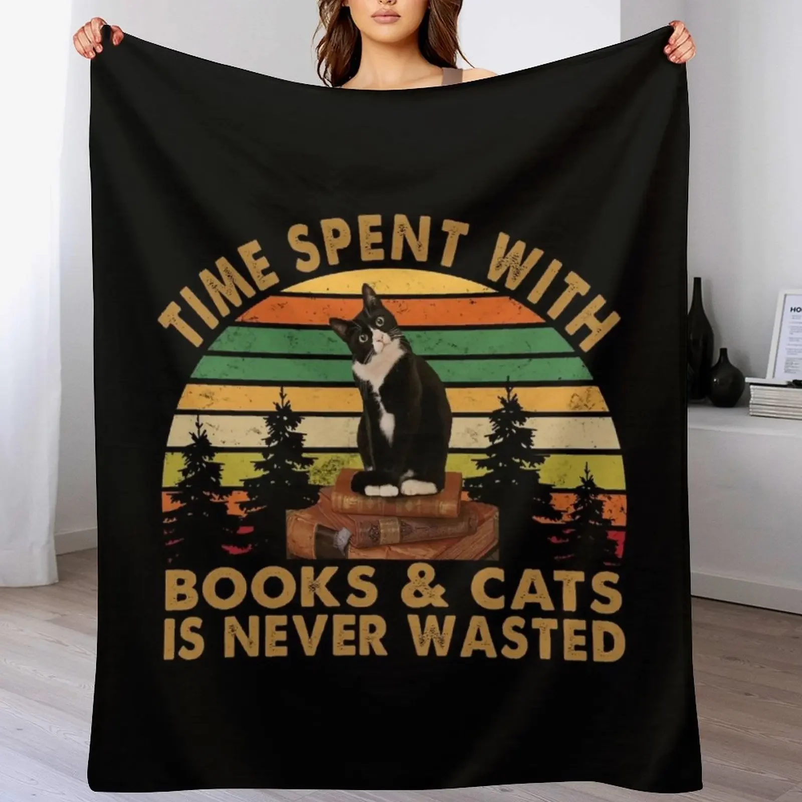

Time spent with books and cats is never wasted Vintage Throw Blanket Thermals For Travel Vintage halloween Soft Blankets