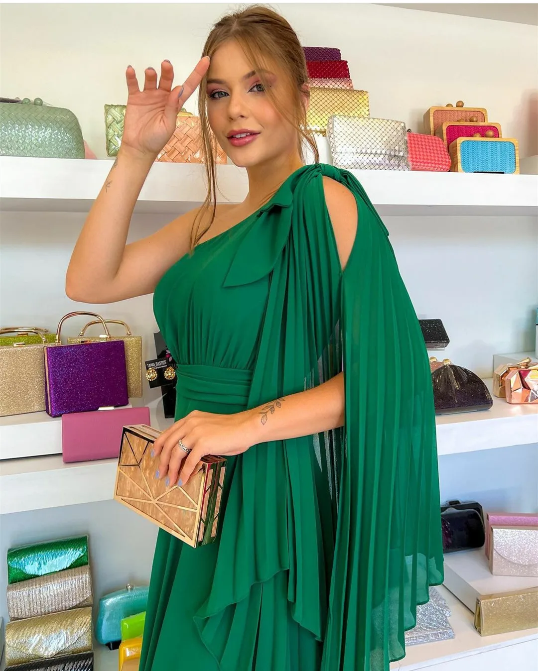 Emerald Green Prom Dresses for Teens 2023 Floor Length One Shoulder Saudi A-Line Bridesmaid Dress for Wedding vestido de coctel