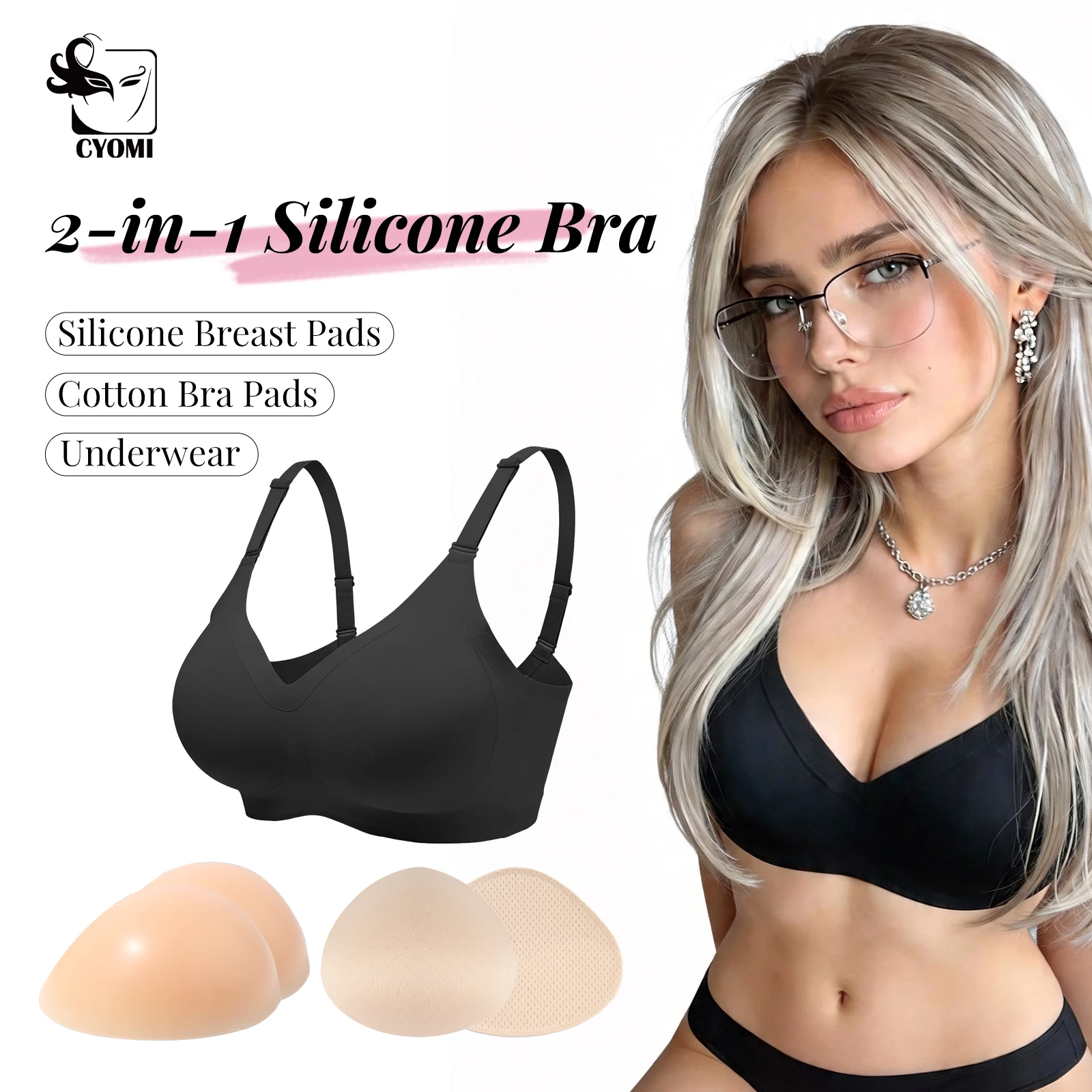 CYOMI Silicone Breast Forms Pads with Underwear Becomes Larger Boobs 2 In 1 Detachable Fake Chest Shape for Crossdresser Cosplay