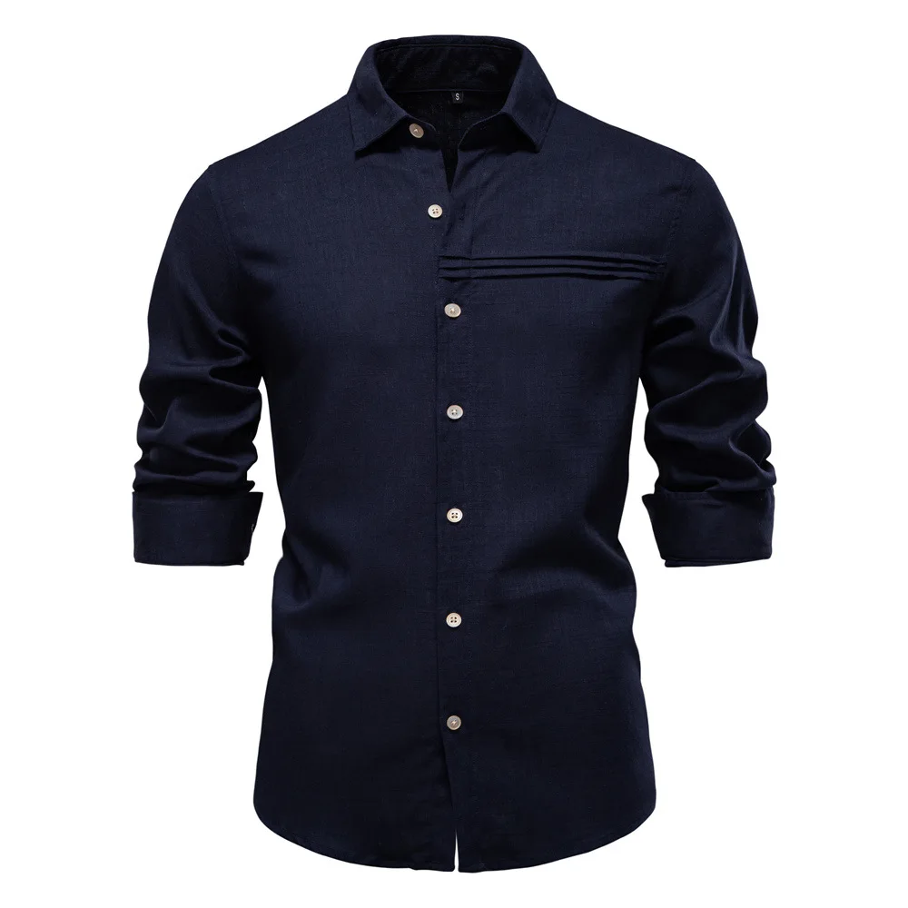 2025 spring/summer new men's business casual shirt fashion solid color European size long-sleeved shirt