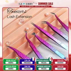 Pinzas Gemerry para extensión de pestañas, pinzas coloridas de acero inoxidable para pestañas de alta precisión, herramientas de maquillaje de volumen Individual