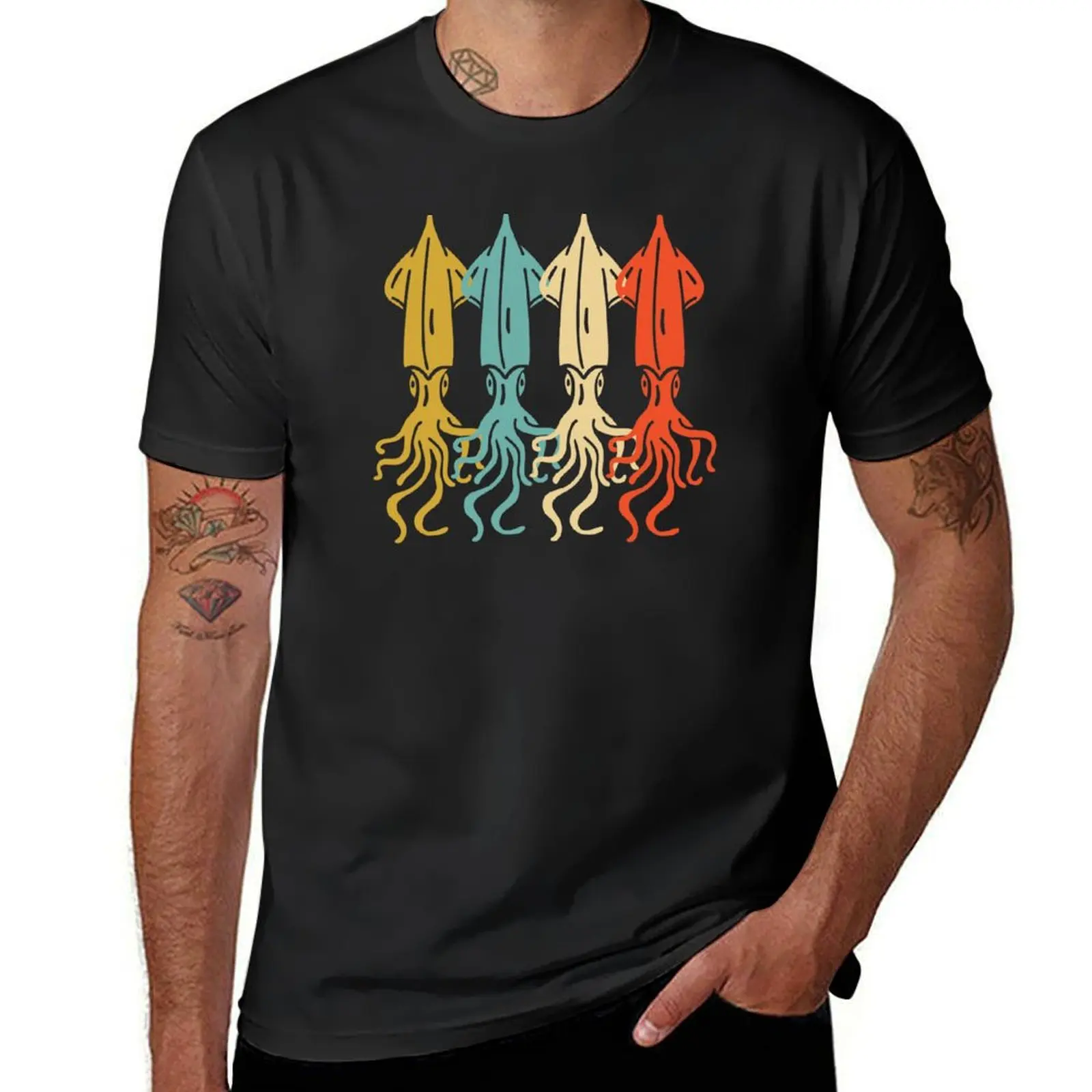 

Retro Vintage Cuttlefish T-Shirt quick-drying customs Aesthetic clothing anime Men's cotton t-shirt