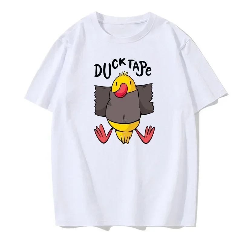 2024Cartoon duck print T-shirt men's fashion tops T-shirt solid color round neck pure cotton clothing short-sleeved street