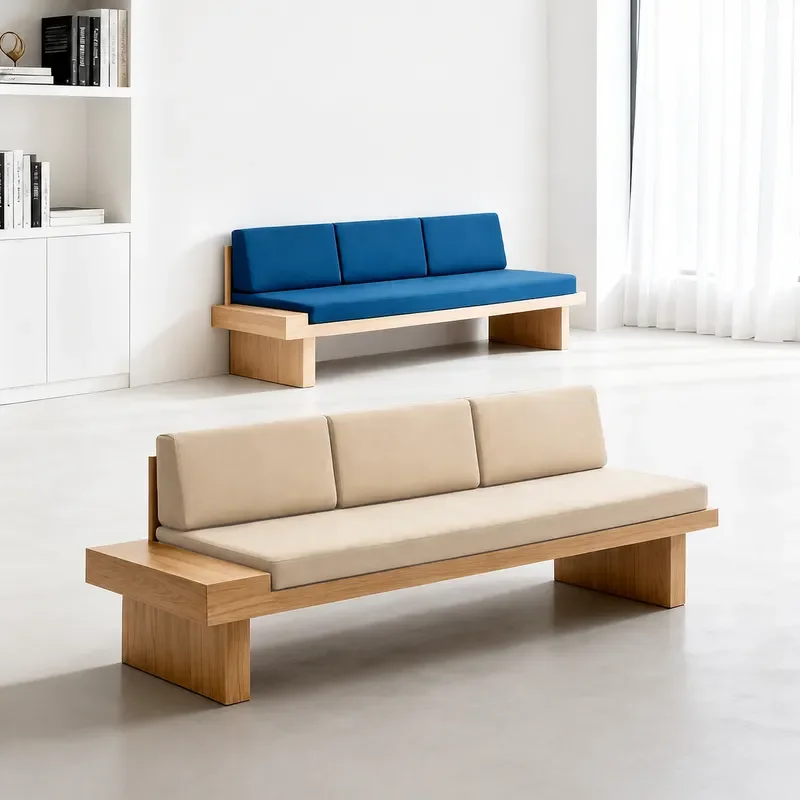 Simple Modern Log Style Solid Wood Bench Removable Washable Dining Stool for Small Apartment Living Room Wabi Sabi Furniture
