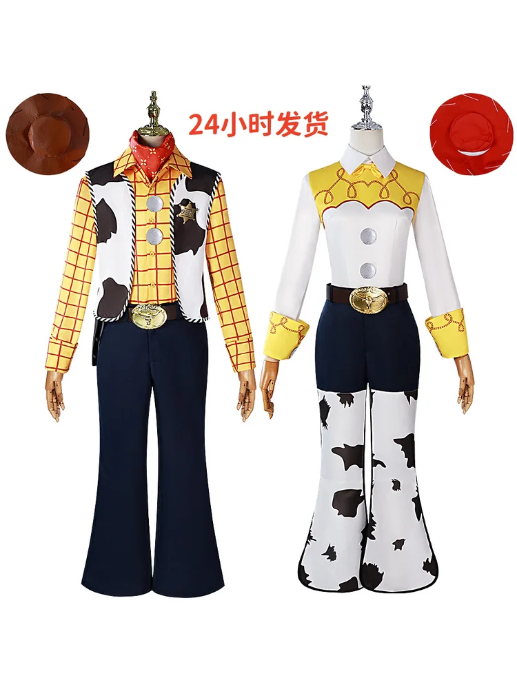 

Toy Story Woody Jessie Cosplay Costume Full Set With Vest Shirt Pants Hat Halloween Theme Party Anime Outfit For Adults