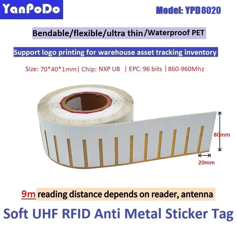 EPC Gen2 Waterproof Flexible Ultra Thin RFID Metal Tags Adhesive Sticker Anti Metal RFID UHF Tag M730/U8 Chip 865mhz 915mhz