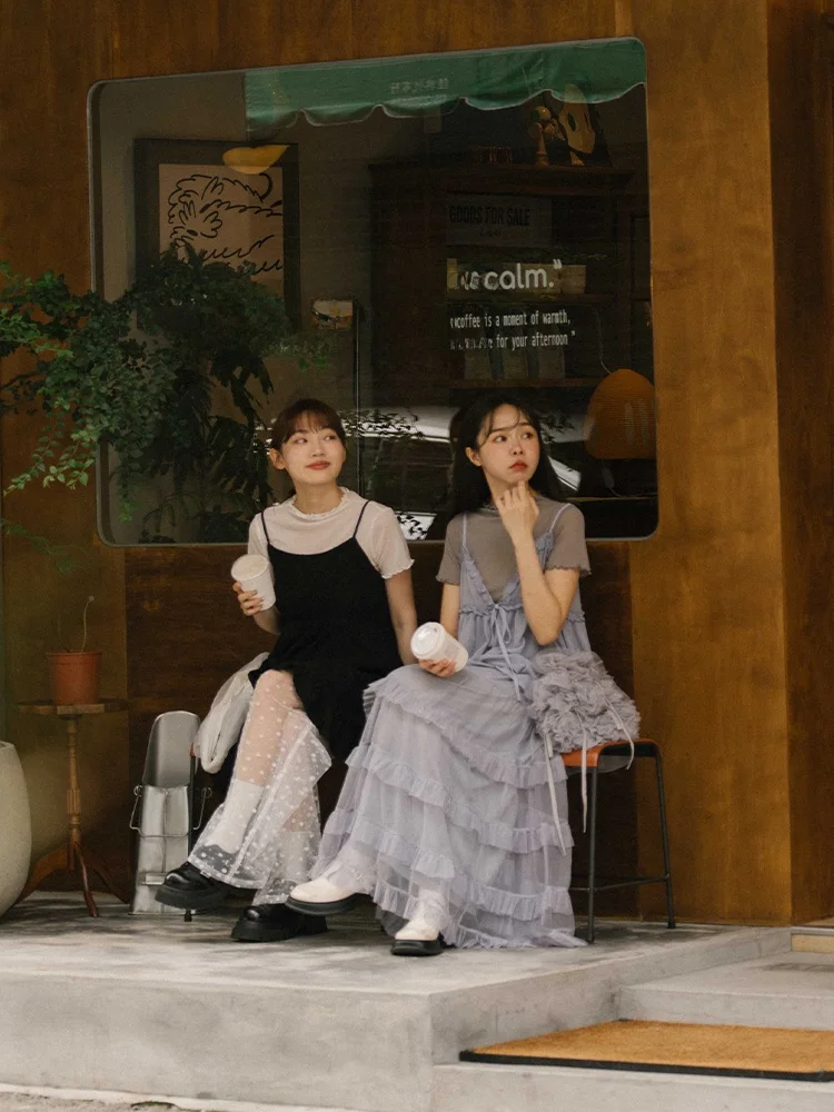 

Queenop Spring 2025 Women's New Arrival See-tough Lace Belted Blouse Vest Blue Casual Sle Breathable Outerwear