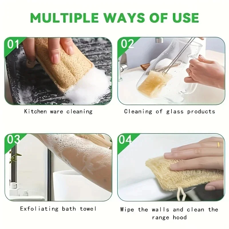 6pcs Natural Loofah Exfoliating Sponges - Gentle Body Scrubber for Shower & Bath, Bamboo Fiber Cleaning Pads 2042 - Image 5