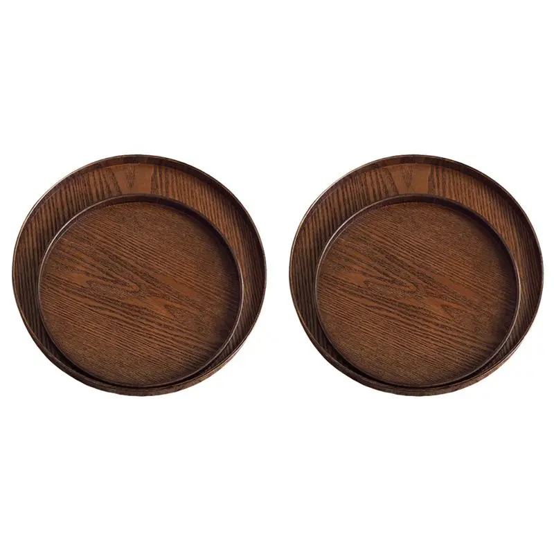 AT43-2X Runde Holz-Servierplatte 21/27/30cm Holztablett Dekoratives Tablett S