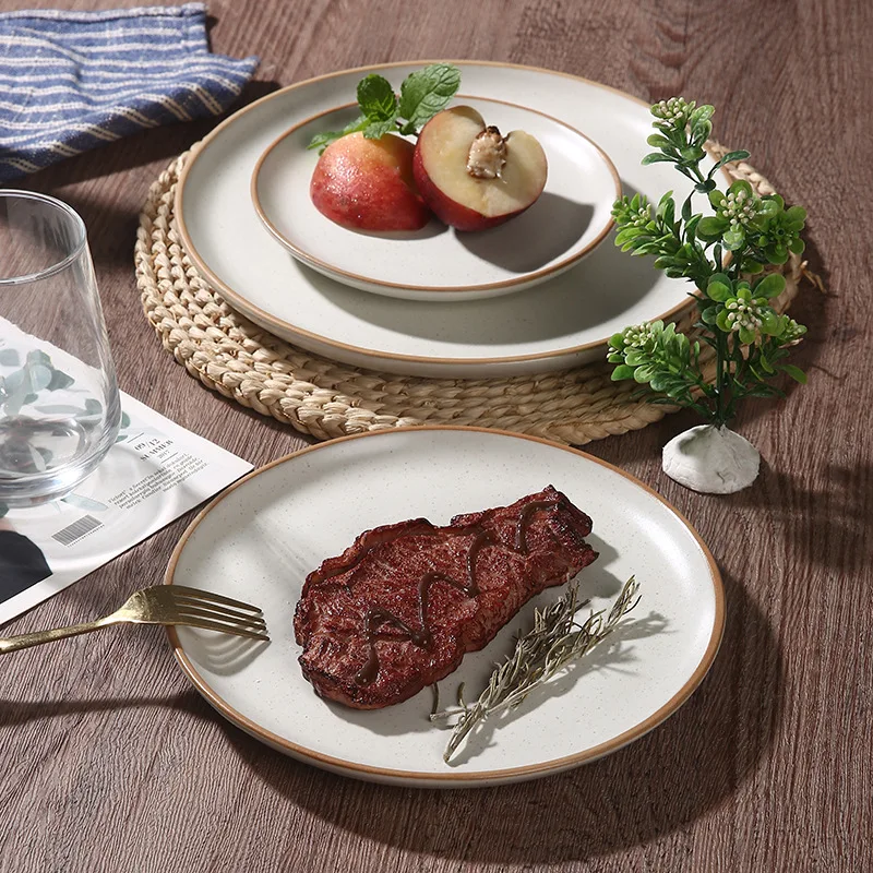 

Домашние керамические тарелки в западном стиле, современная простота, высококачественные тарелки для стейков в стиле ретро, коммерческие плоские тарелки для ресторанов и отелей