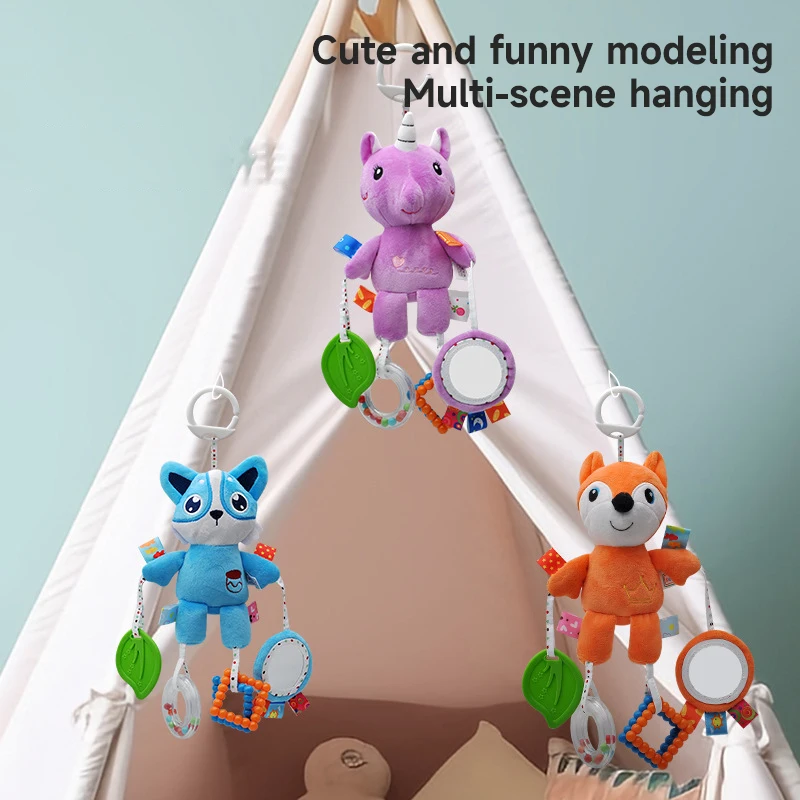 0-12 Months Newborn Baby Cartoon Animal Bell Toys Removable Car Seat Crib Travel Plush Animal Wind Chime With Sensory Toys Gift