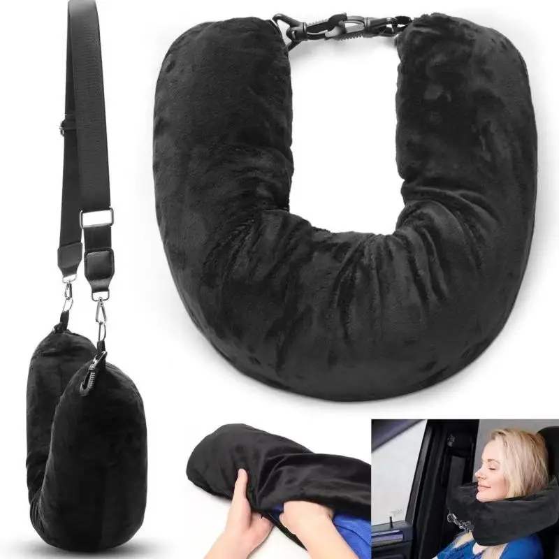 

^Travel Neck Pillow With Fillable Clothing Storage Bag U-Shaped Pillowcase Crystal Fleece Neck Pillow Cover For Airplane Travel