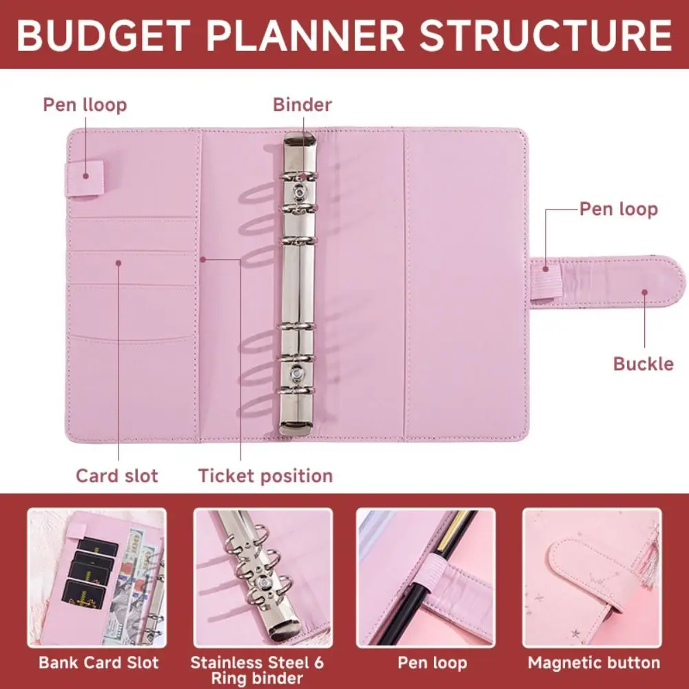 

Durable PU Leather Savings Book a6 Loose Leaf Cash Saving Organizer Budget Planner Notebook