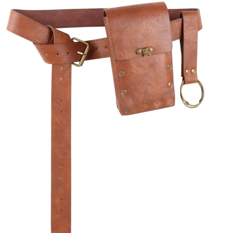 

652F Medieval Leather Waist Bag Corked Potion Bottle Leather Belt for Halloween Medieval Leather Side Pack Wizard Waist Bag
