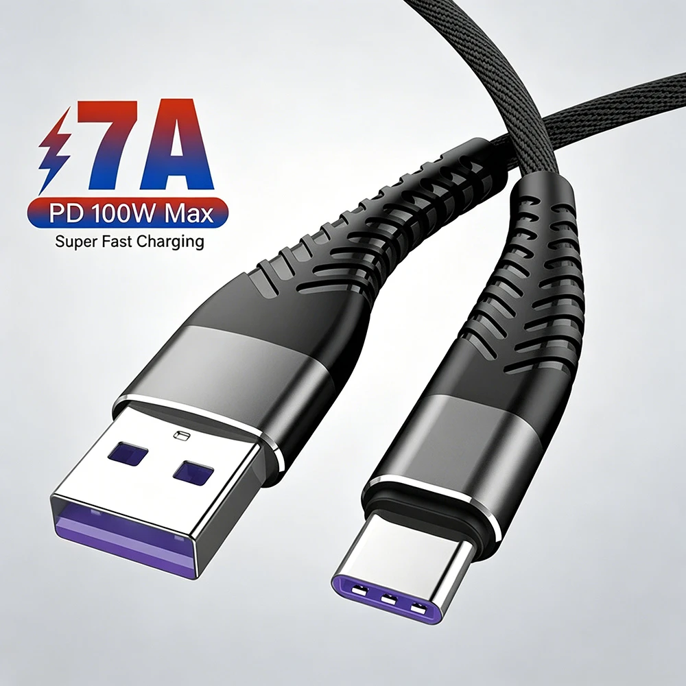 100W 7A USB Type C Cable Fast Charging Phone Charger Data Cord For Samsung S23 S24 Xiaomi Huawei Oneplus USB C Quick Charge Wire