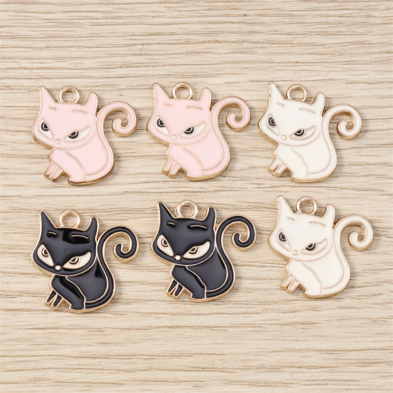 10 Stück 20x20mm Cartoon-Tier-Charms, Emaille-Katzen-Anhänger für Halsketten, Ohrringe, DIY-Handwerk, Schmuckzubehör ﻿ – Detail 2