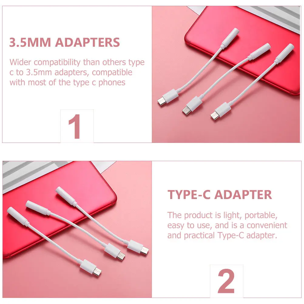 2Pcs Type-C to 3.5mm Audio Adapter Premium Material Plug Play Easy Use Compatible Phone Headphones Mobile Phone Accessory