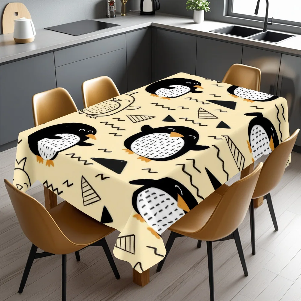 Cute Black Penguin Print Waterproof Tablecloth for Dining Room Kitchen Cafe Picnic Outdoor Indoor Decor