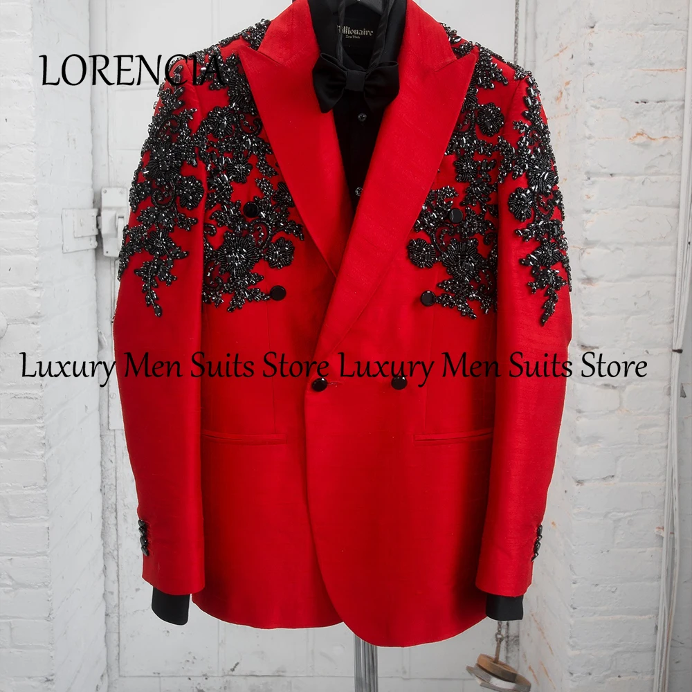 

Leisure Crystal Ornaments Male Suits 2 Pieces Wedding Texudos Double Breasted Groom Jacket Customized Blazer Pants ropa hombre