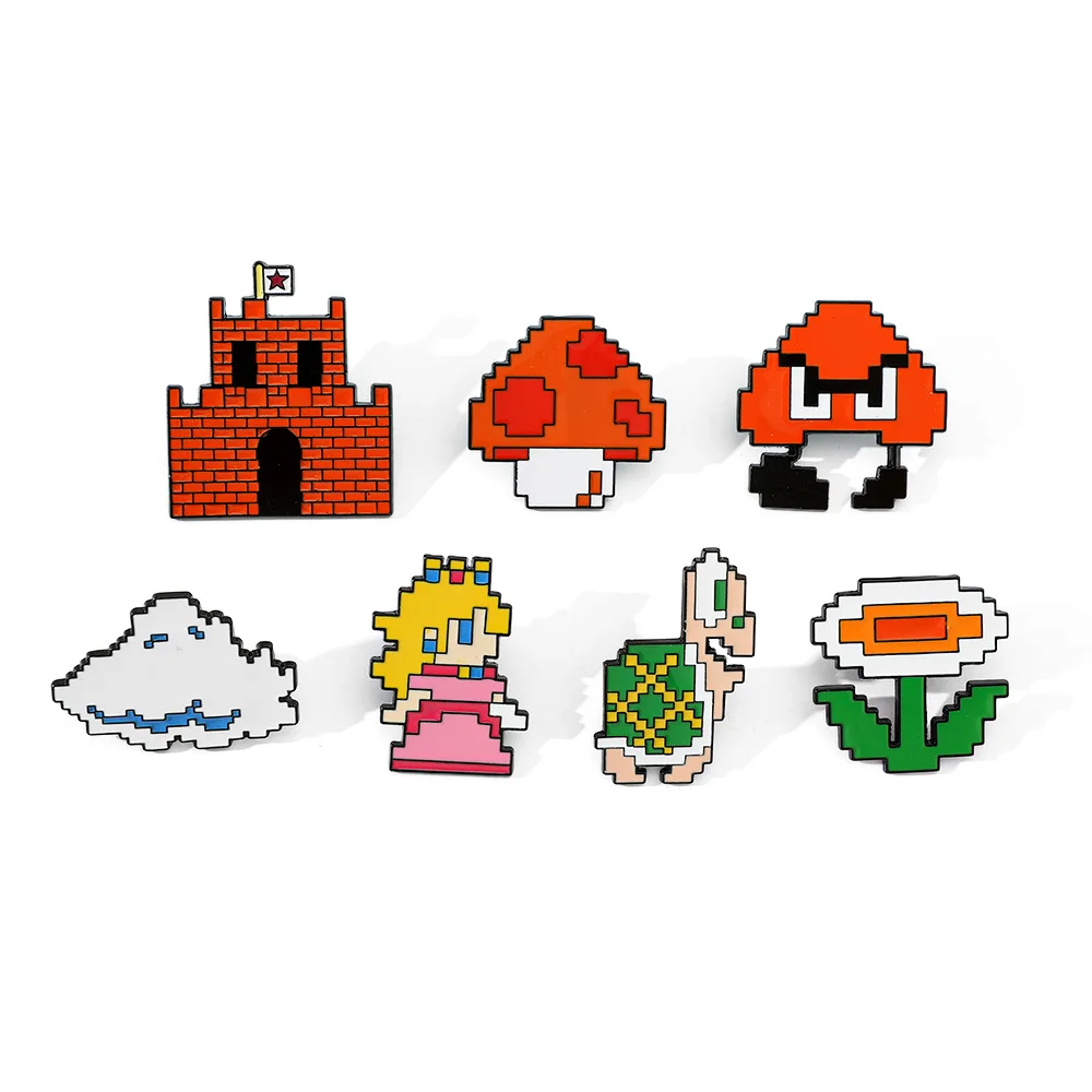 

1 Set Cute Cartoon Creative Personality Pixel Style Brooch Super Mushroom Princess House Metal Badge Toys Anime Cartoon Frind