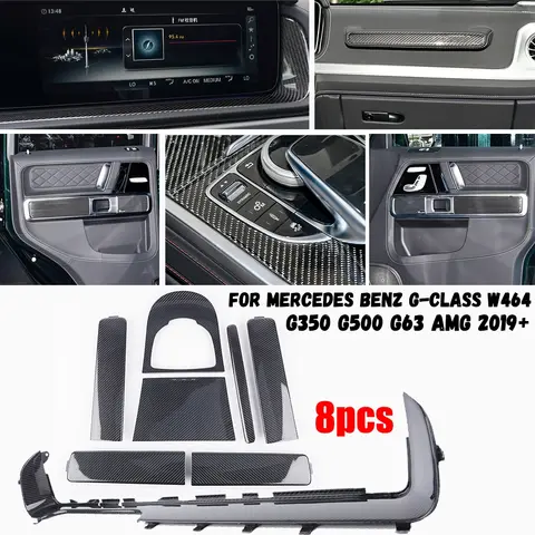 메르세데스 벤츠 G 클래스 W464 G350 G500 G63 AMG 2019 + 용 탄소 섬유 인테리어 센터 콘솔 패널 커버 도어 핸들 트림 스티커