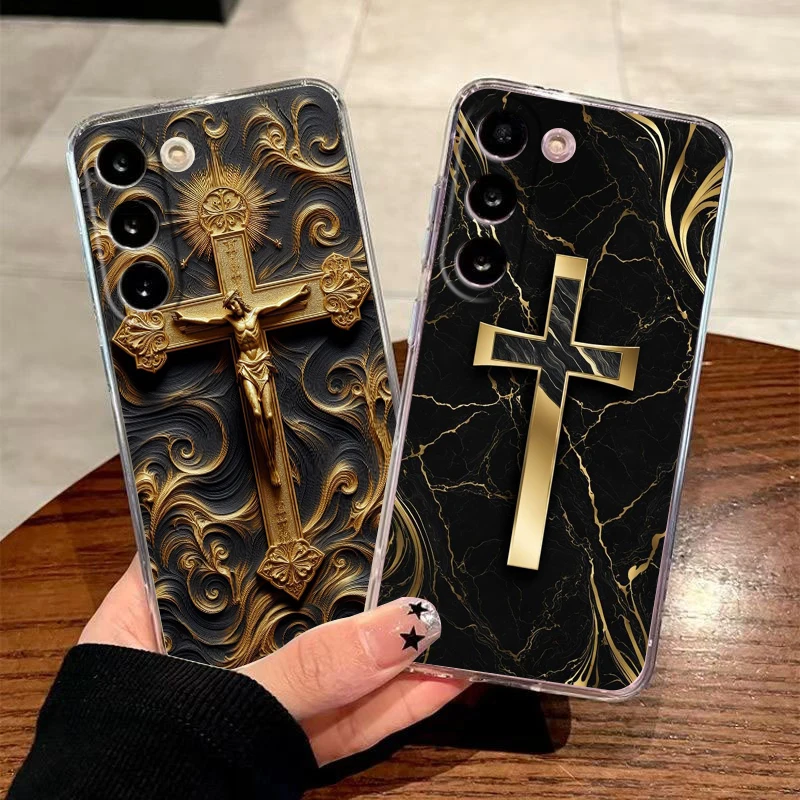 Cross Pattern Element Design Transparent Phone Case for Samsung Galaxy A16 A14 A12 A22 A24 A34 A36 A37 A42 A56 A57 A30 A40 Soft